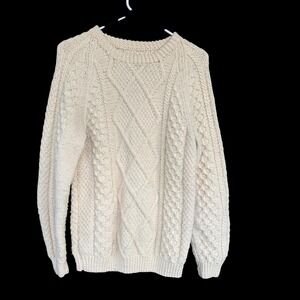 Cable Knit Sweater Womens Small Cream Raglan Chunky Fisherman Aran Pullover